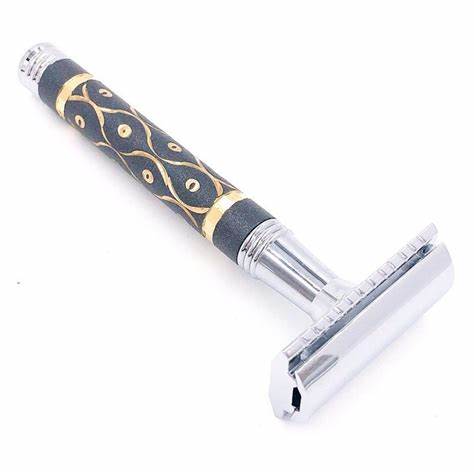 [PA024] Parker 65R - Heavyweight Gray & Gold Sandstone Textured Handle 3 Piece Safety Razor