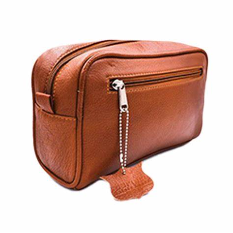 [PA063] Parker Leather Saddle Brown Travel/Dopp Kit - (9"x5.5"x3")