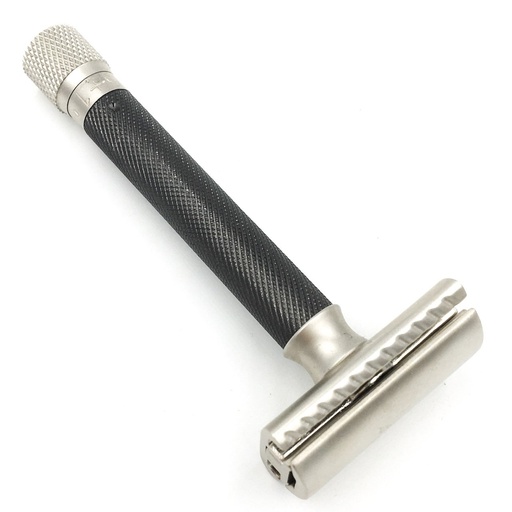 [PA006] Parker 74R- Graph Graphite Satin Chrome Textured Heavy Weight Butterfly Open Safety Razor